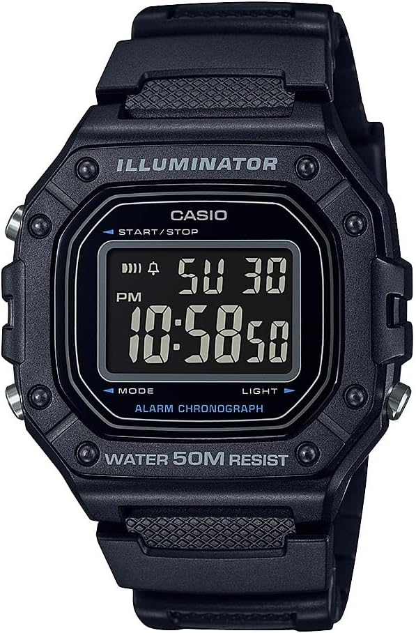W218H Series | Men’S Digital Watch | 50M WR | 1/100 Second Stopwatch | 100 SEC Chronograph | LED Backlight | Countdown Timer | Daily Alarm | Hourly Time Signal | 7 Year Battery